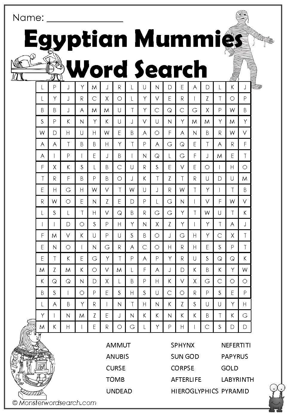Awesome Egyptian Mummies Word Search | Word Search | Egyptian - Crossword Puzzles Printable 1980S