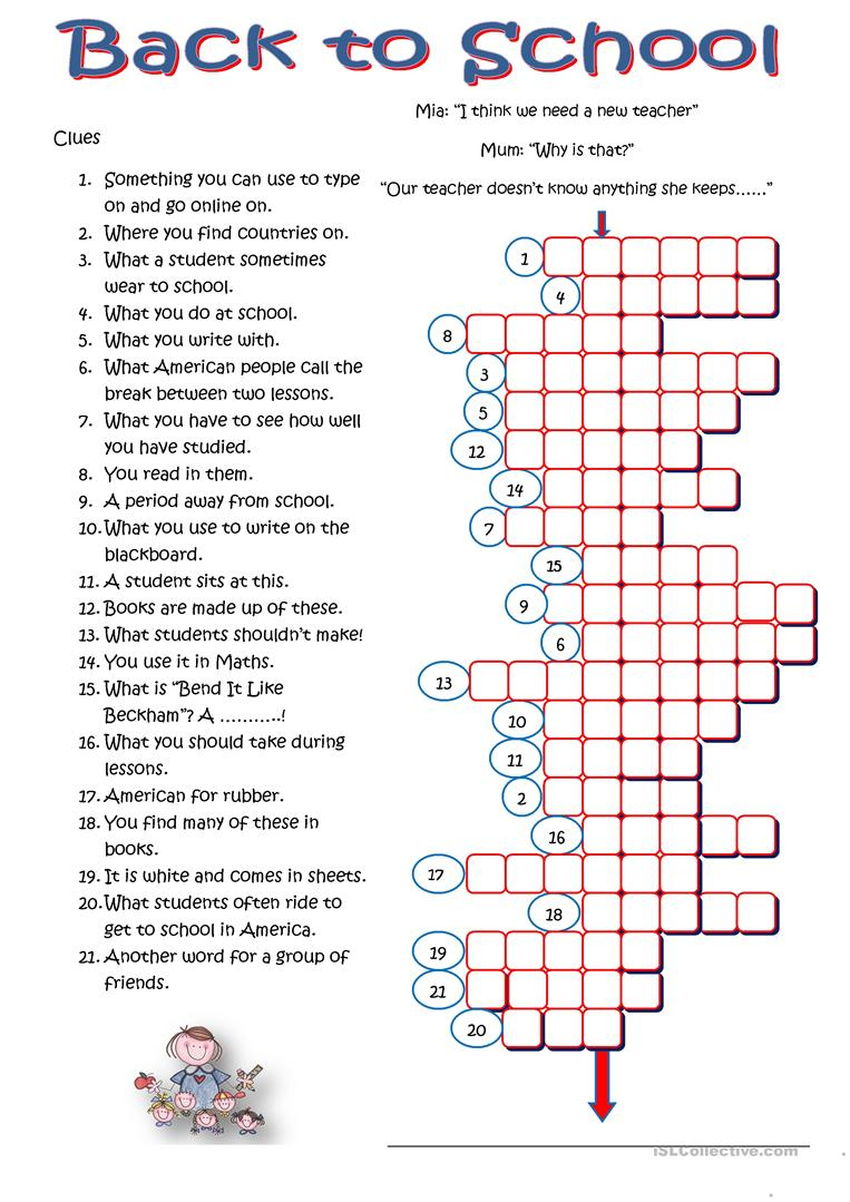 Back To School Crossword Worksheet - Free Esl Printable Worksheets - Reading Crossword Puzzles Printable