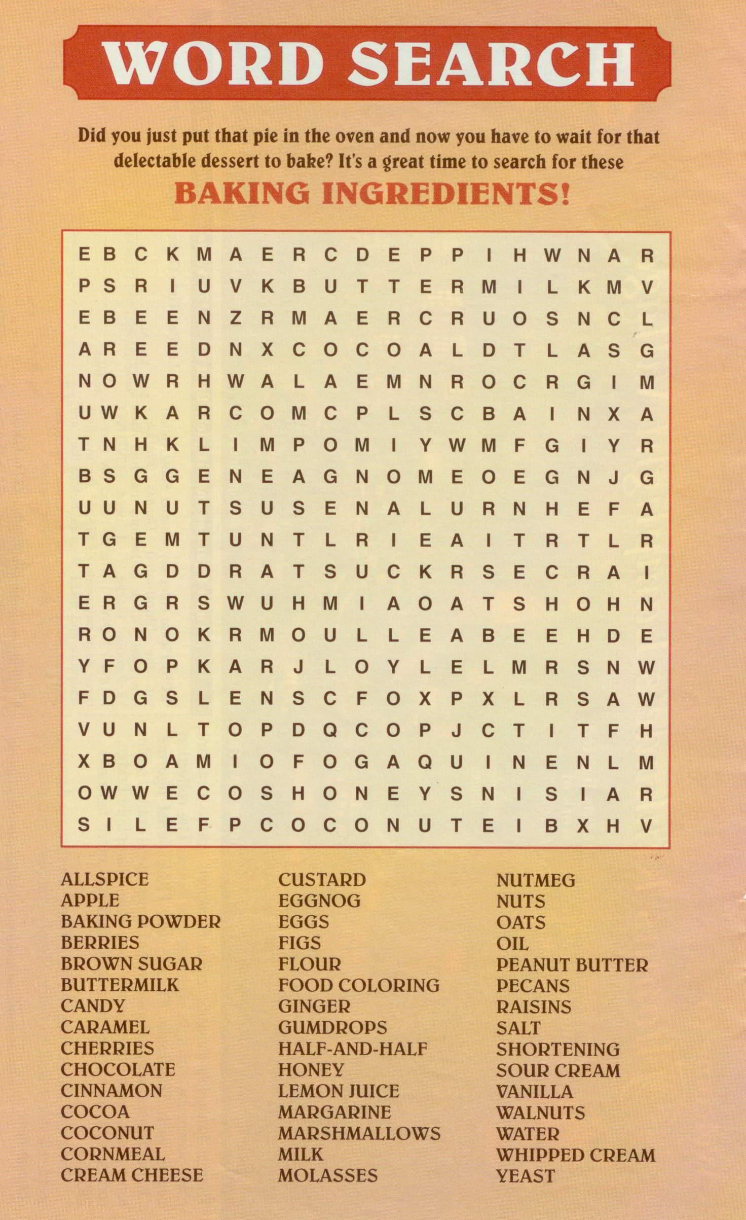 Baking Word Search Answers