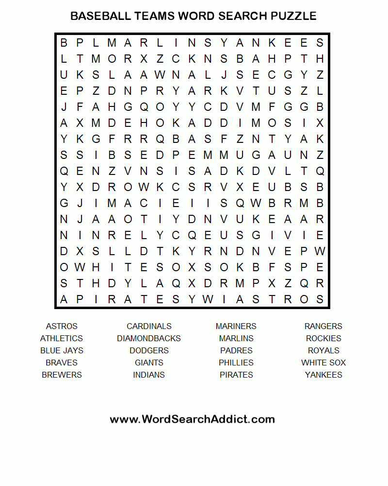 Baseball Teams Word Search Puzzle | Worksheets | Team Word, Baseball - Baseball Crossword Puzzle Printable