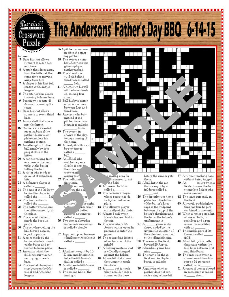 Baseball Terms Printable Crossword Puzzle Baseball-Themed | Etsy - Baseball Crossword Puzzle Printable