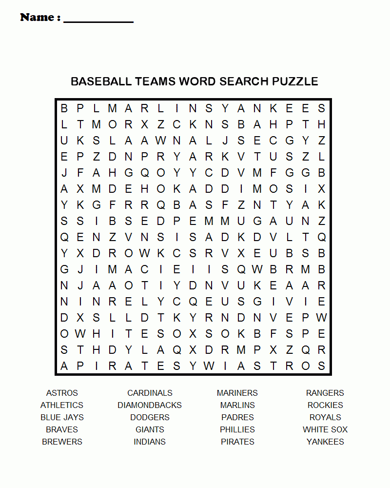 Baseball Word Search Puzzle | Printable Shelter | Sports Printable - Printable Baseball Crossword Puzzles