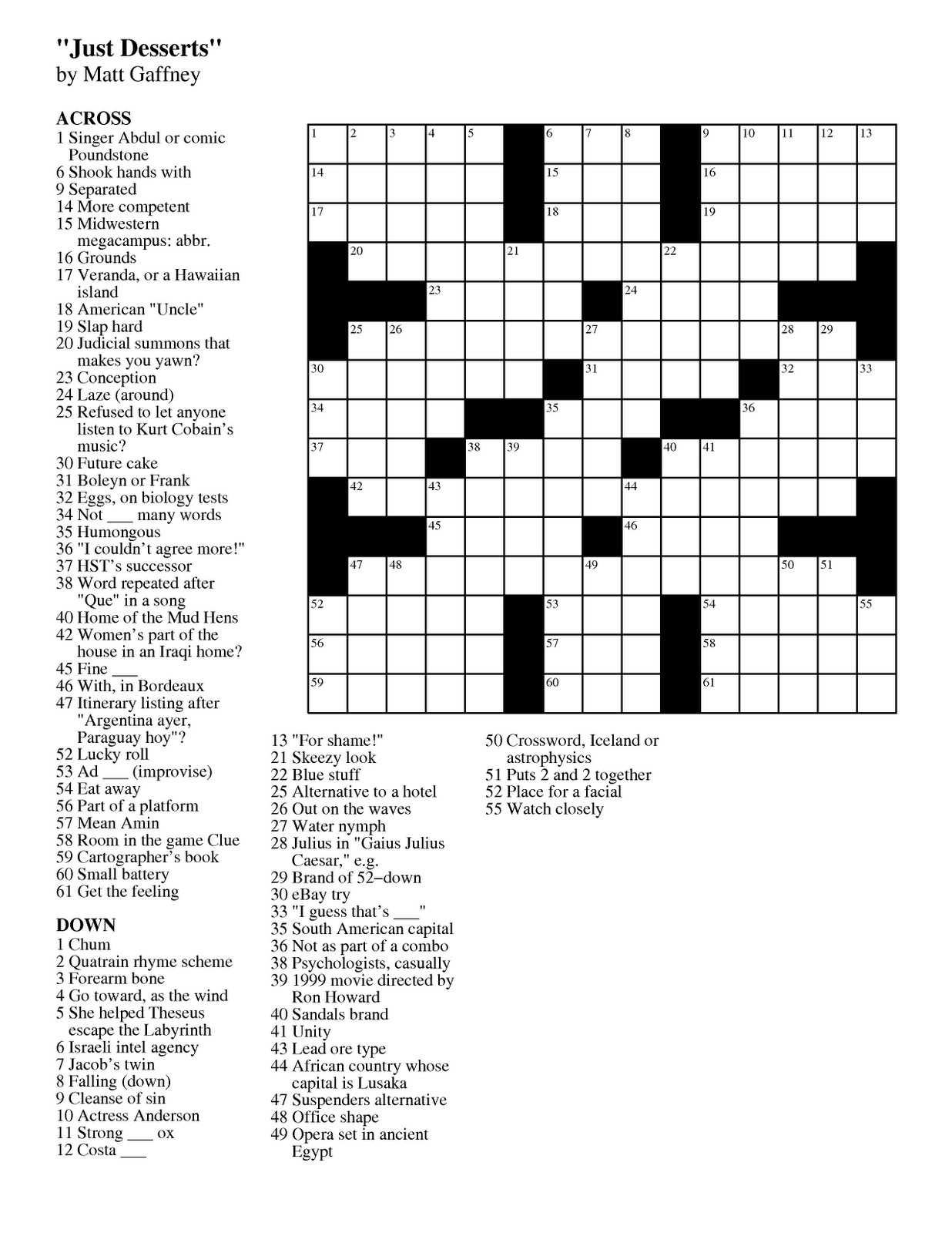 Free Large Print Crossword Puzzles Online | Printable ...