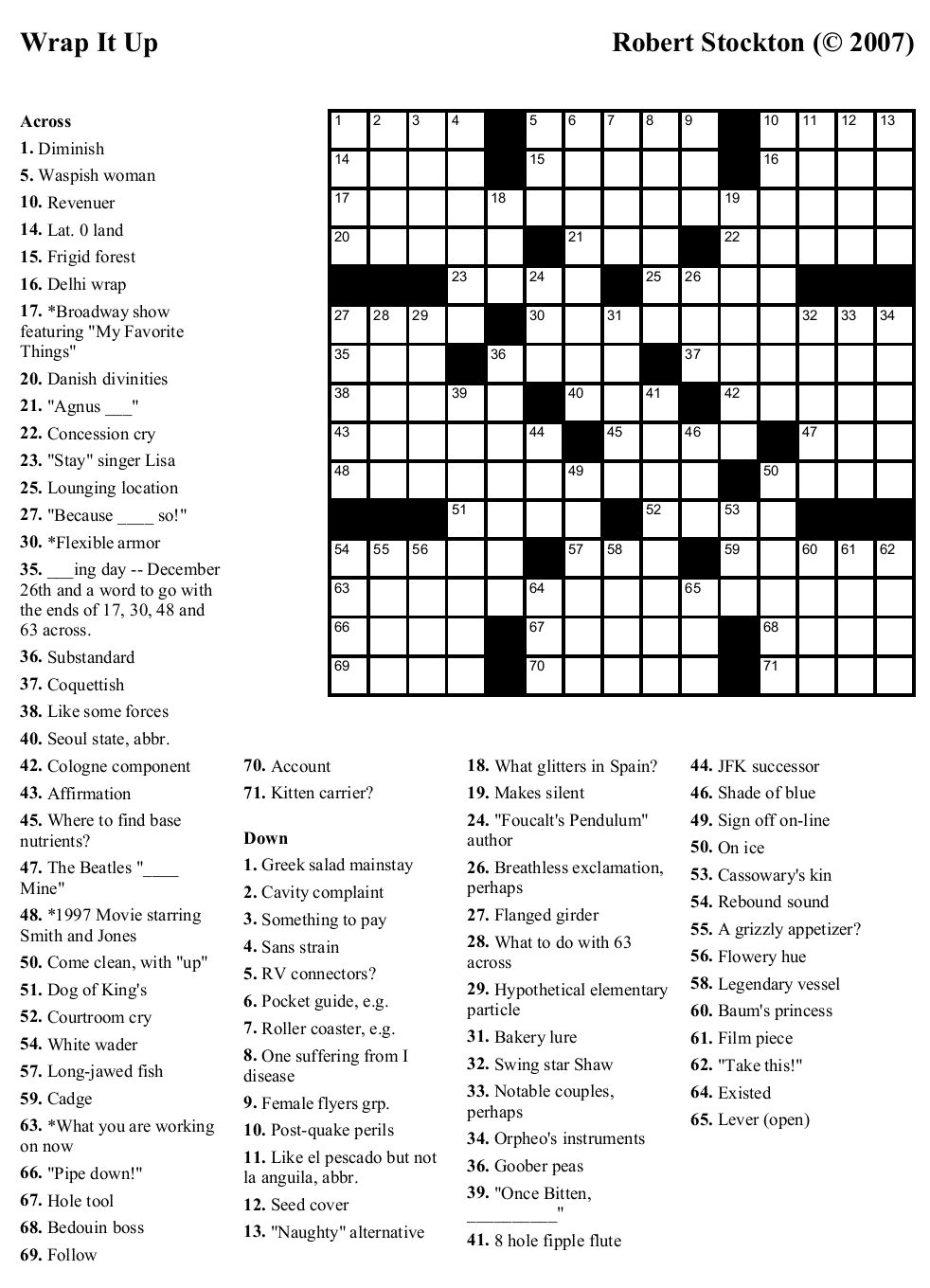 Beekeeper Crosswords » Blog Archive » Puzzle #25: “Wrap It Up” - Printable Hanukkah Crossword Puzzles