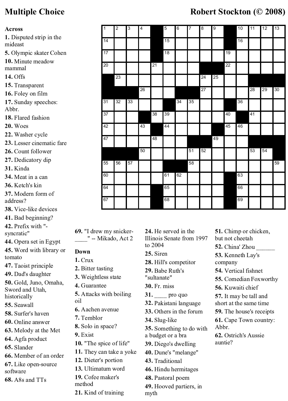 Beekeeper Crosswords » Blog Archive » Puzzle #44: “Multiple Choice” - Printable November Crossword Puzzles