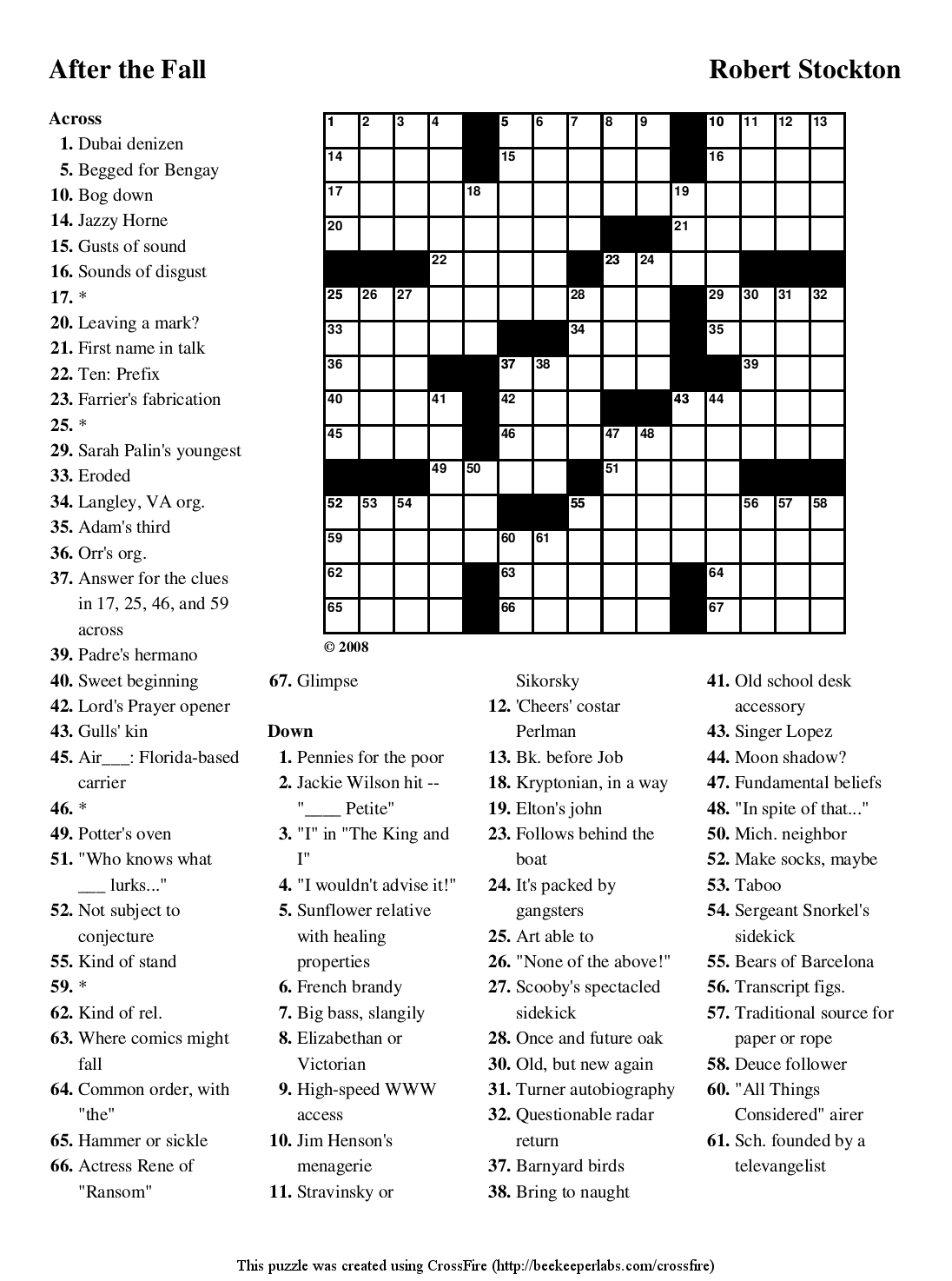 Beekeeper Crosswords » Blog Archive » Puzzle #68: “After The Fall” - Fall Crossword Puzzle Printable