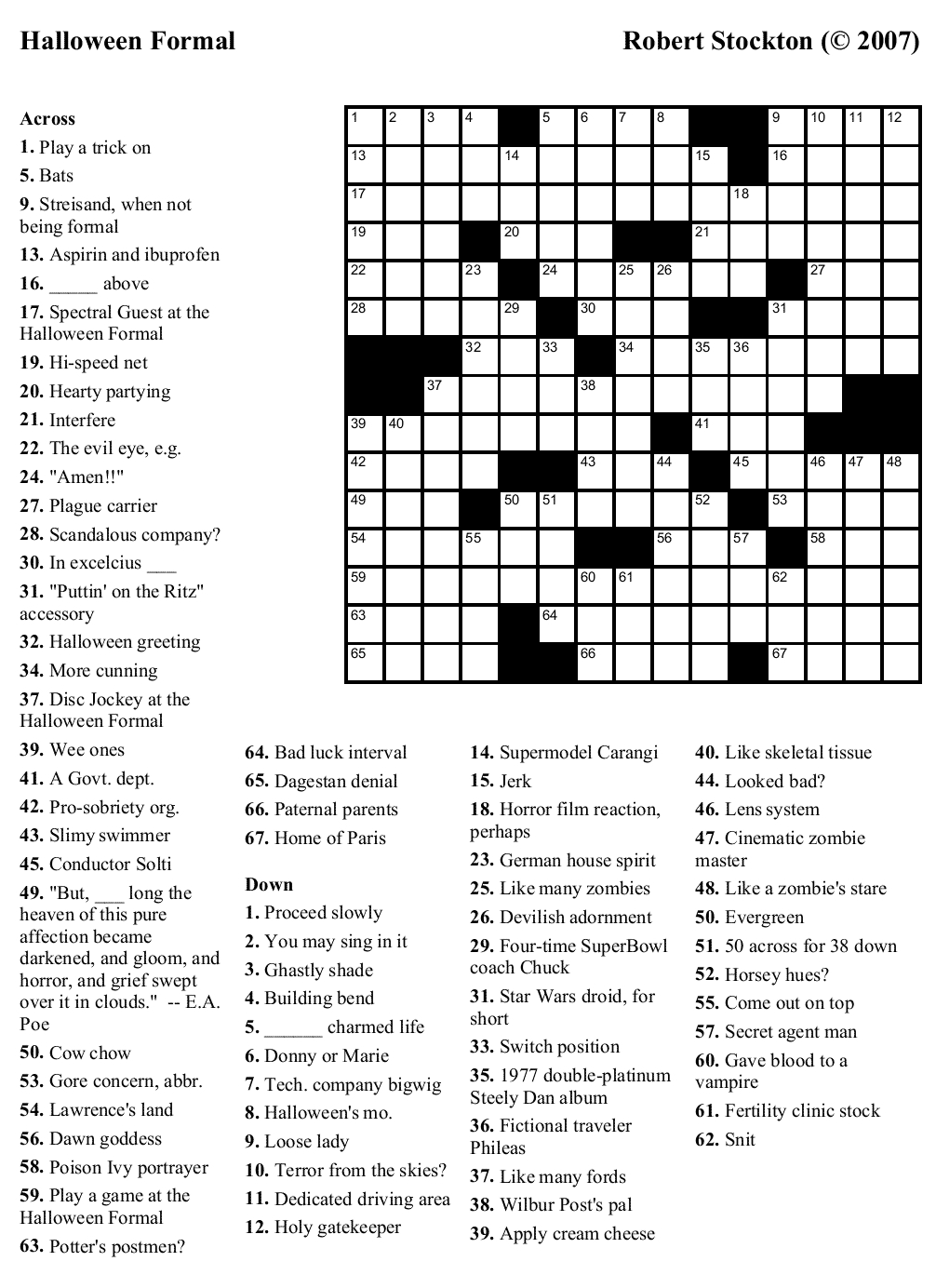 Beekeeper Crosswords - October Crossword Puzzle Printable