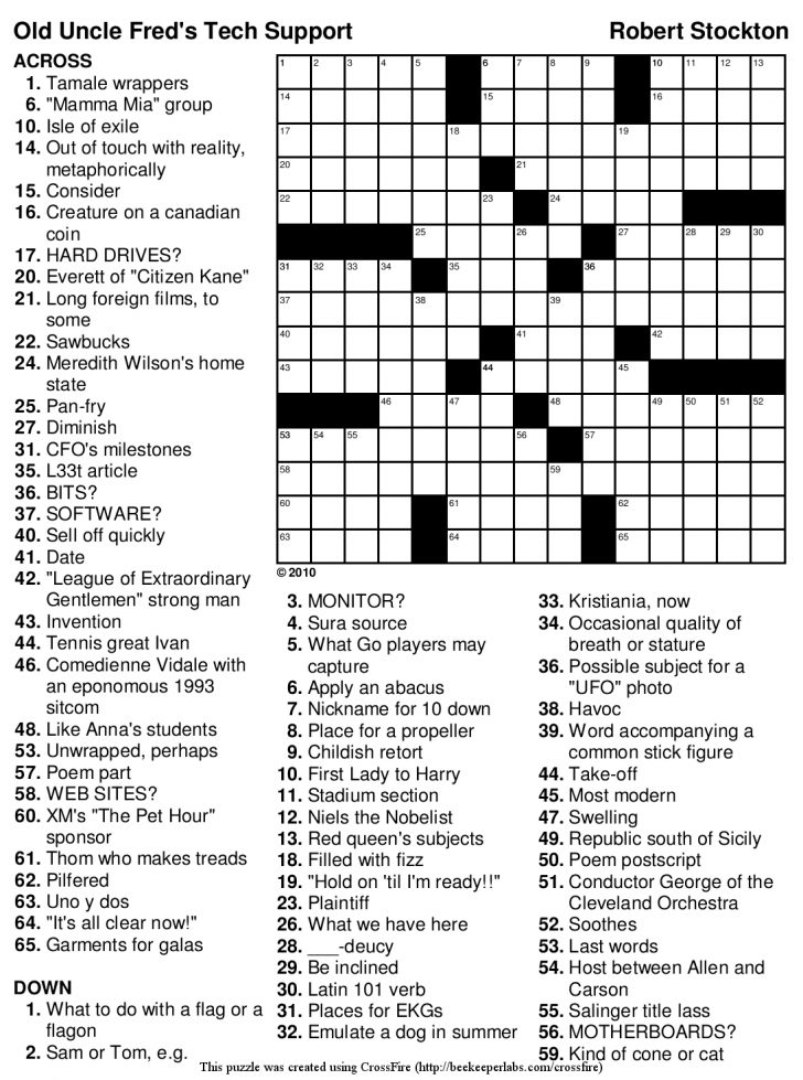 Printable Crossword For 10 Year Olds