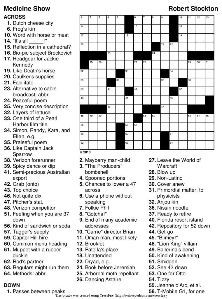 Free Printable Crossword Puzzles With Solutions