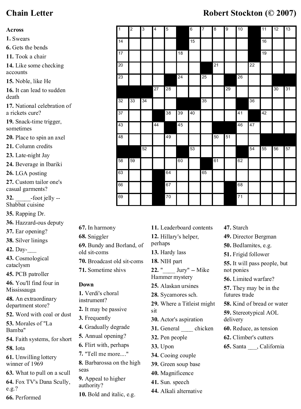 Beekeeper Crosswords - Printable Sun Crossword