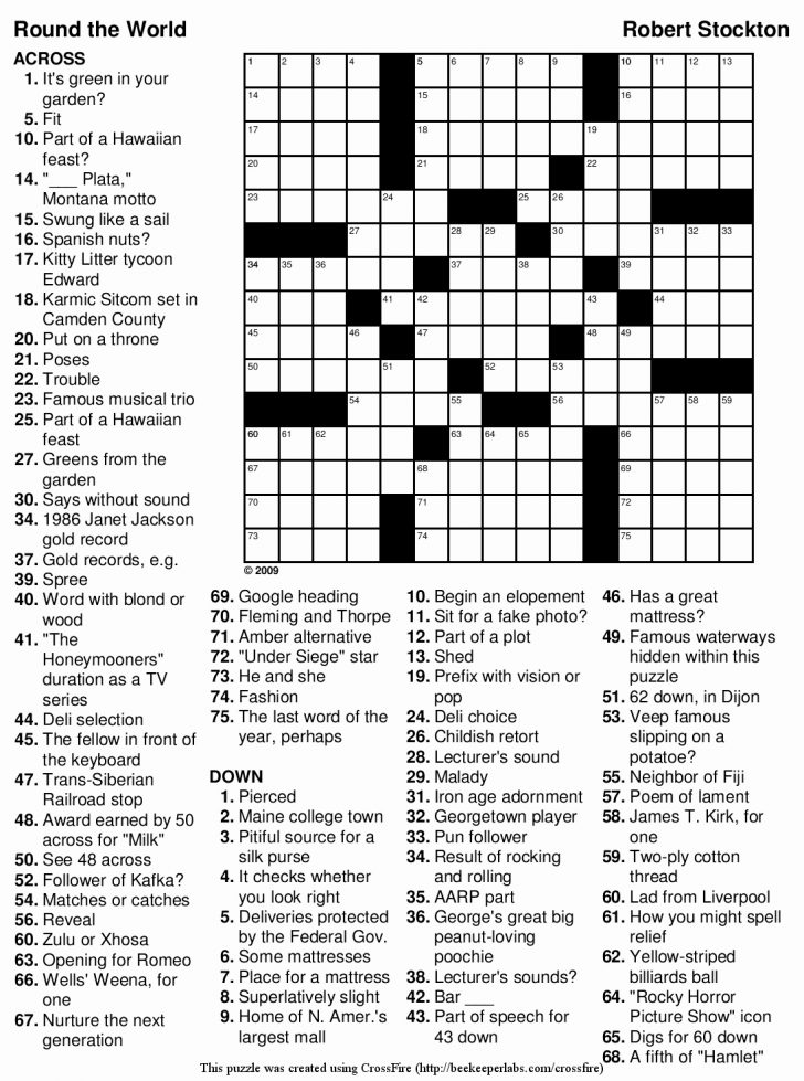 Printable Crossword Puzzle Medium Difficulty