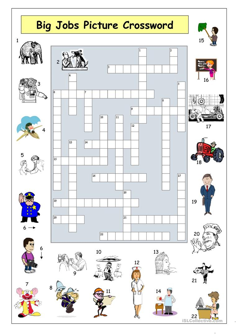 Big Jobs Picture Crossword Worksheet - Free Esl Printable Worksheets - Printable Crossword Esl