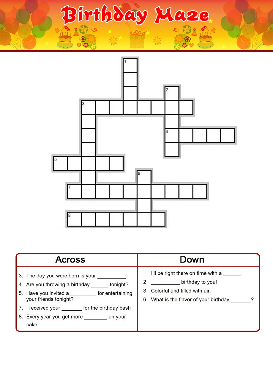 Birthday Crossword Puzzles To Print | Activity Shelter - Printable Birthday Crossword Puzzles