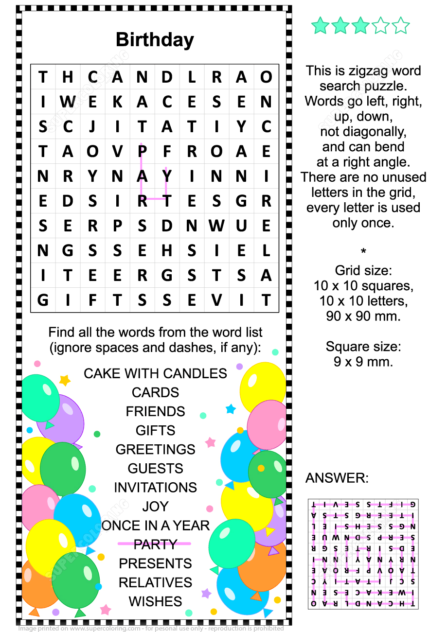 Printable Birthday Puzzles Printable Crossword Puzzles