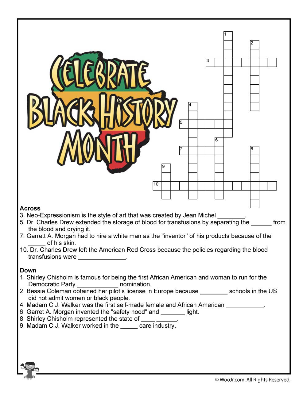 Black History Month Crossword Puzzle Worksheet | Woo! Jr. Kids - Black History Crossword Puzzle Printable