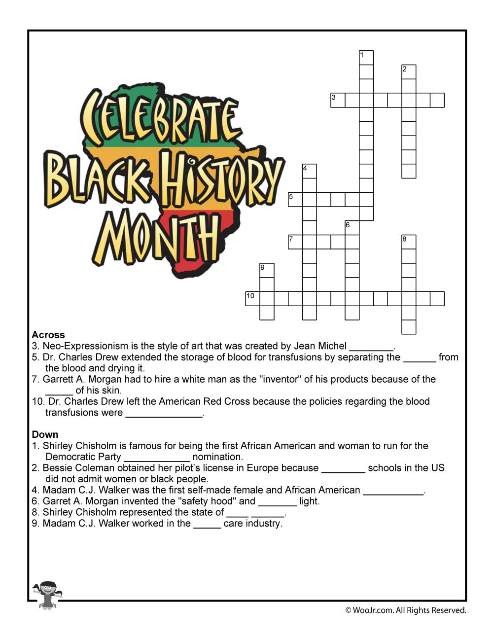 Black History Month Crossword Puzzle Worksheet | Woo! Jr. Kids - Printable History Puzzles