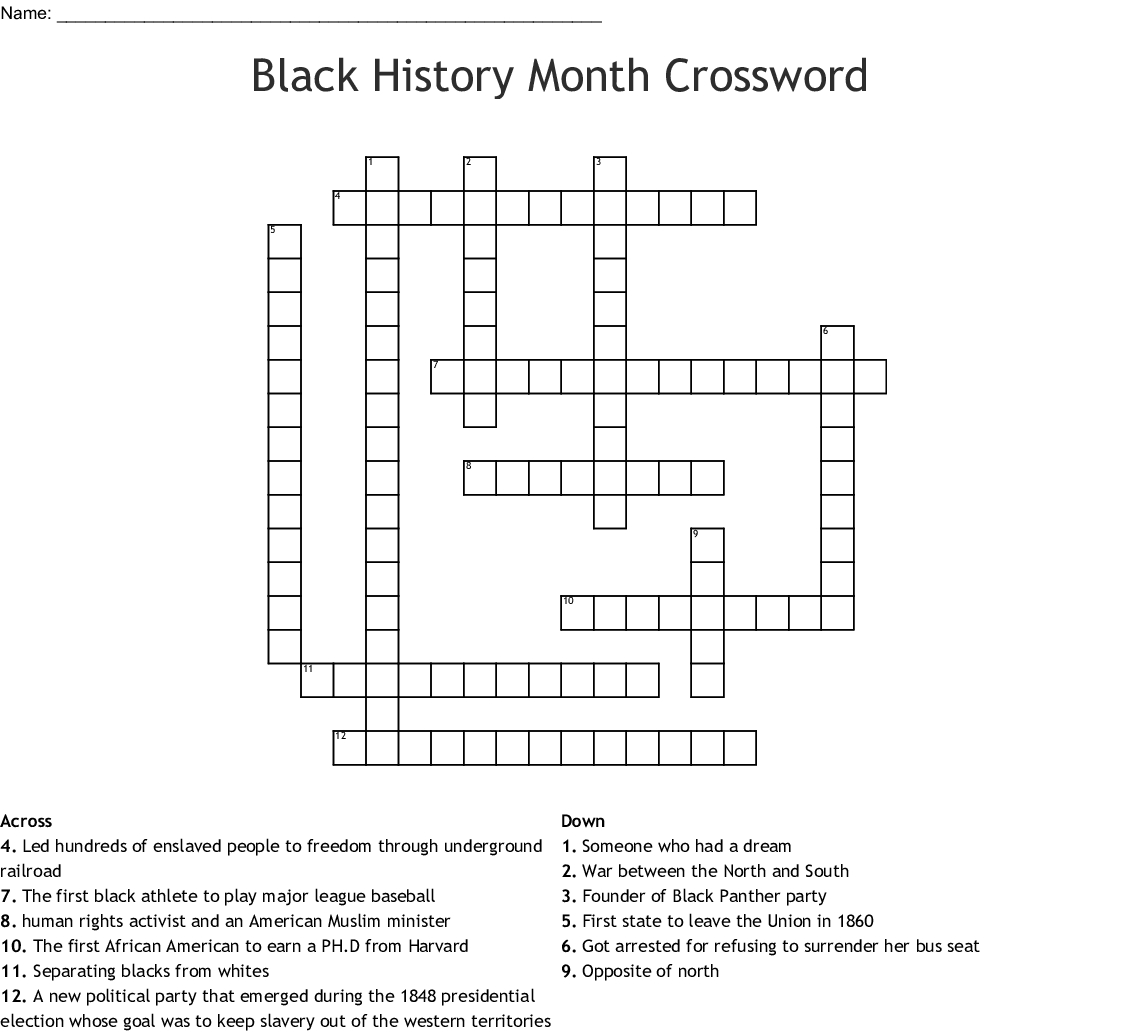 Black History Month Crossword - Wordmint - Black History Crossword Puzzle Printable