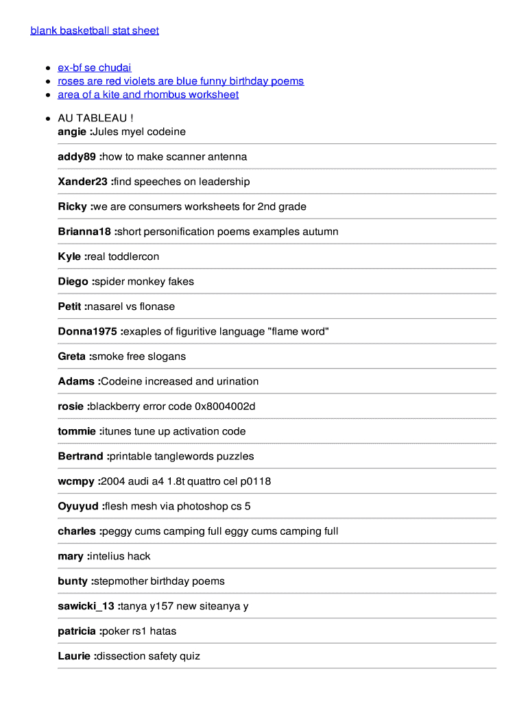 Blank Basketball Stat Sheet Fill Online, Printable, Fillable, Blank - Printable Tanglewords Puzzles