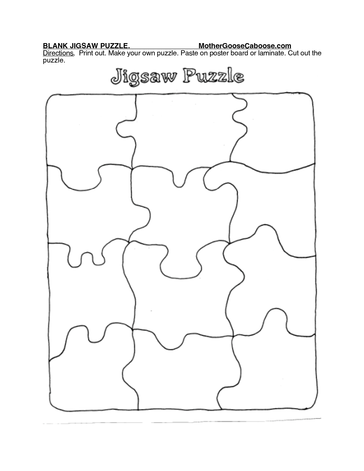 Blank Jigsaw Puzzle. Mothergoosecaboose Directions. Print Out - Puzzle Print Out