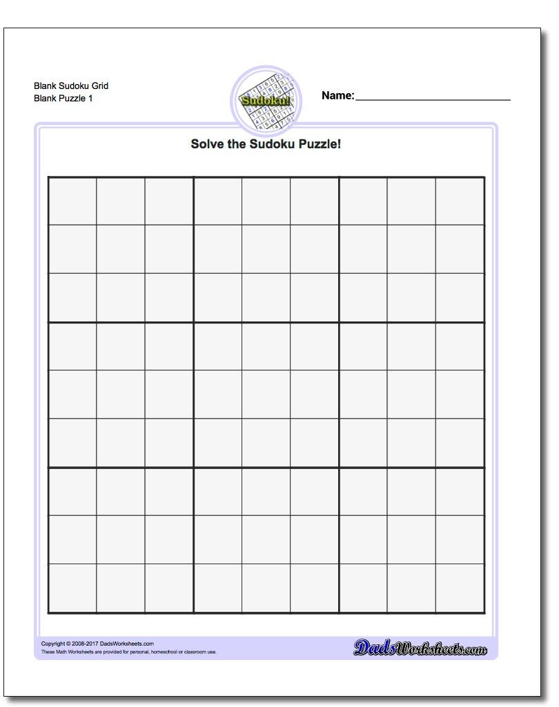 Blank Sudoku Grid | Math Worksheets | Sudoku Puzzles, Free Printable - Printable Sudoku Puzzle Grids