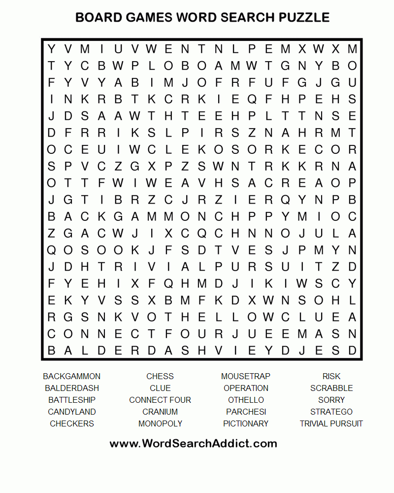 Board Games Printable Word Search Puzzle - Printable Puzzle Books