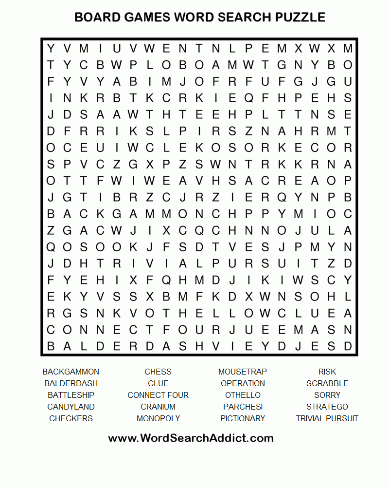 Board Games Printable Word Search Puzzle - Printable Puzzle Games For Adults