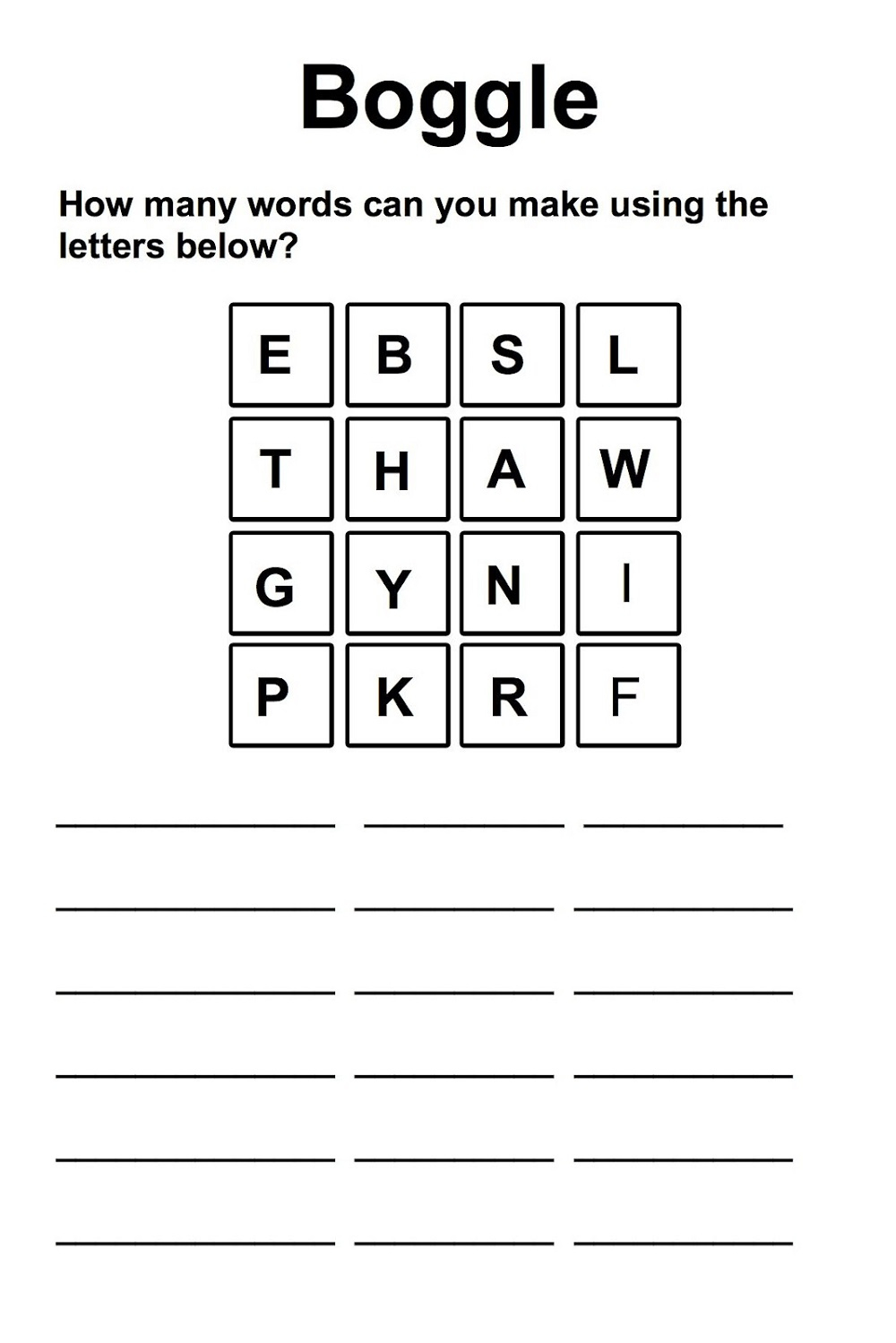 Free Printable Boggle Puzzles