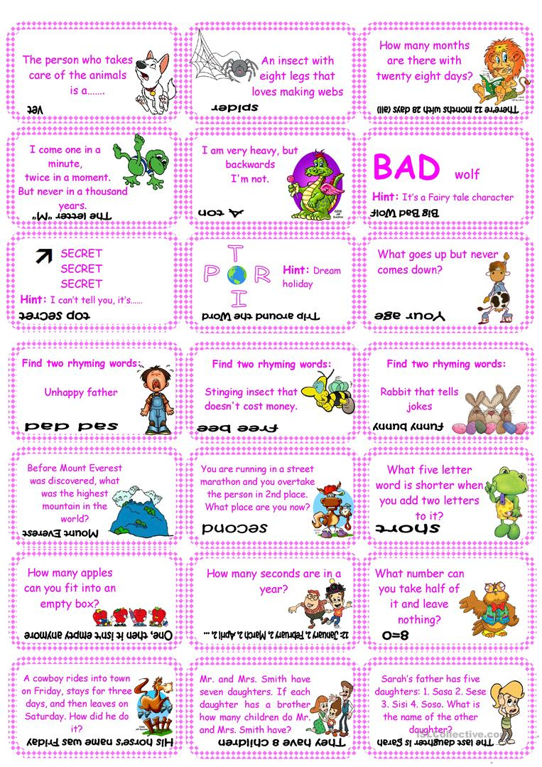 Brain Teasers, Riddles &amp;amp; Puzzles Card Game (Set 1) Worksheet - Free - Printable Puzzles Brain Teasers