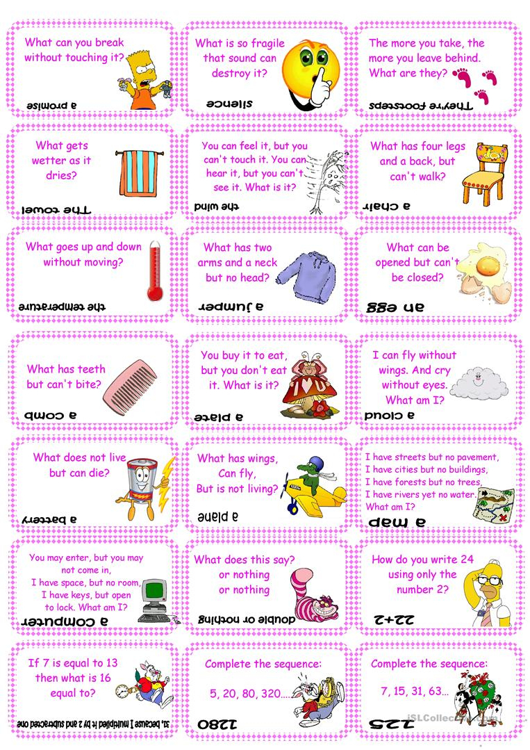 Brain Teasers, Riddles &amp;amp; Puzzles Card Game (Set 2) Worksheet - Free - Printable Puzzle Brain Teasers