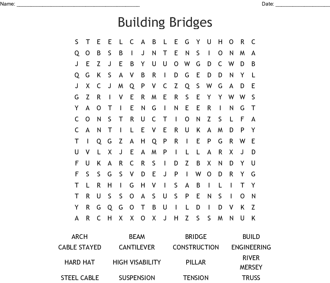 Building Bridges Word Search - Wordmint - Printable Bridges Puzzles
