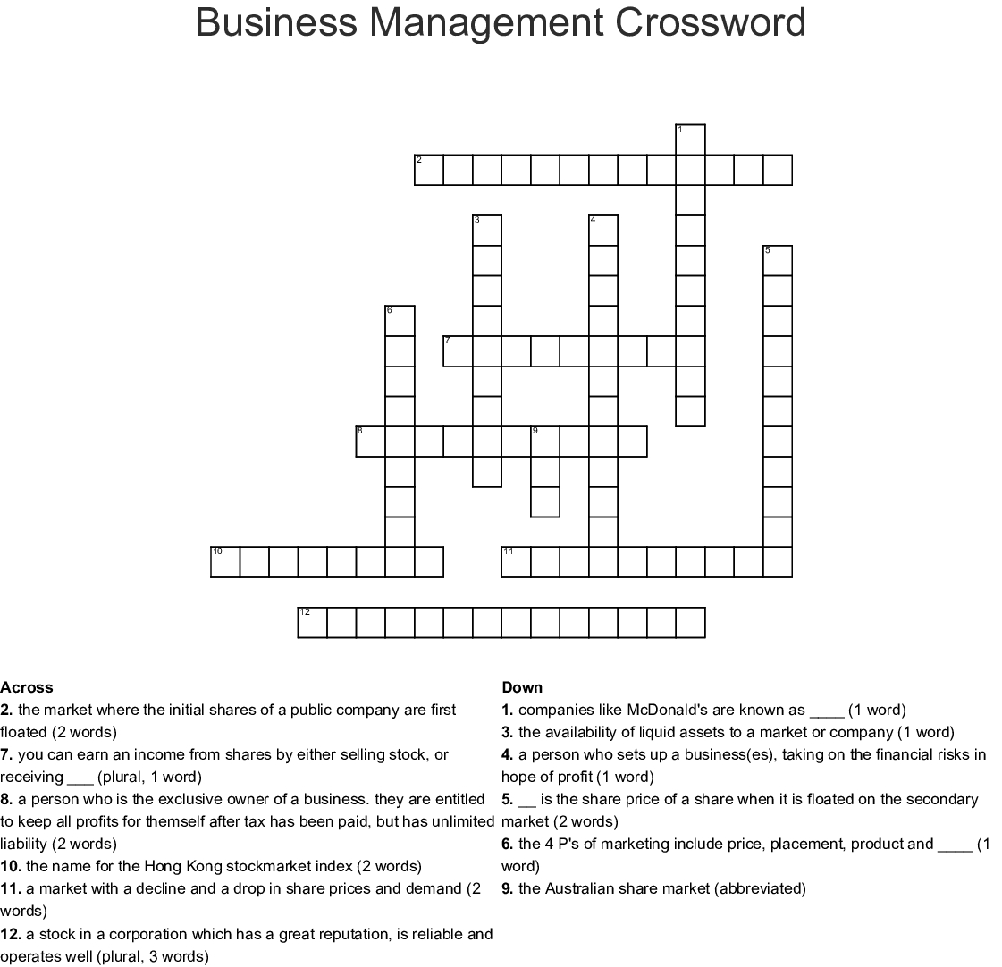 Business Management Crossword - Wordmint - Printable Crossword Puzzles Business And Finance