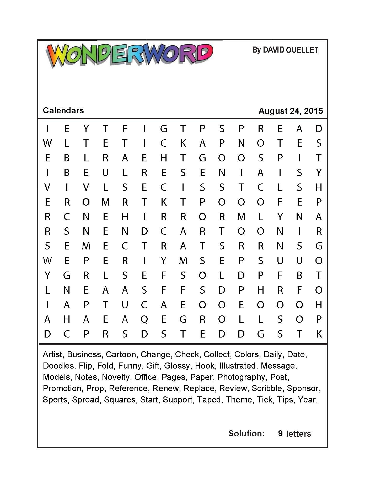 Calendars - Printable Wonderword Puzzles Download