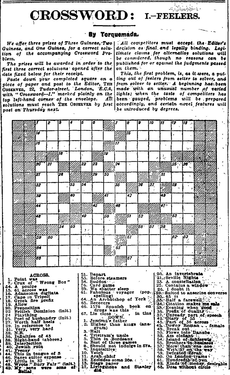Can You Solve The First Guardian Crossword? Archive, 5 January 1929 - Printable Crossword Guardian