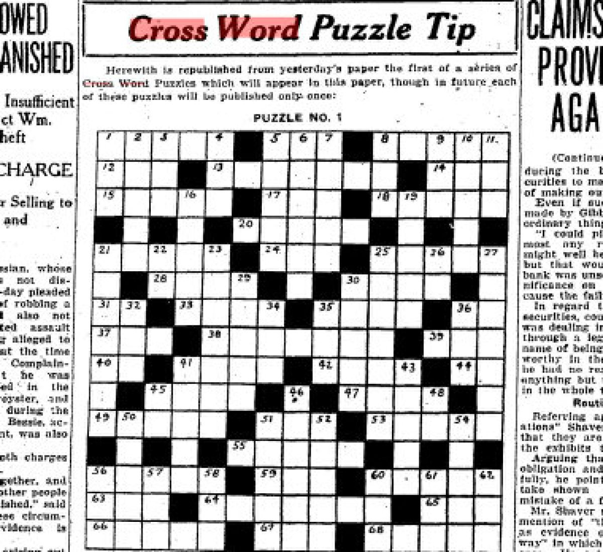 Can You Solve The Star's First Ever Crossword Puzzle From 1924 - Printable Crossword Metro