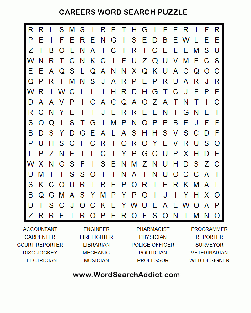 Careers Printable Word Search Puzzle - Printable Puzzle Words