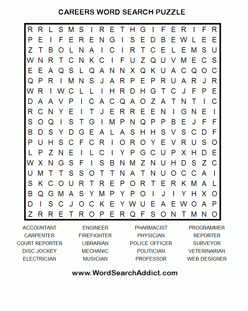 Careers Printable Word Search Puzzle - Search A Word Printable Puzzles