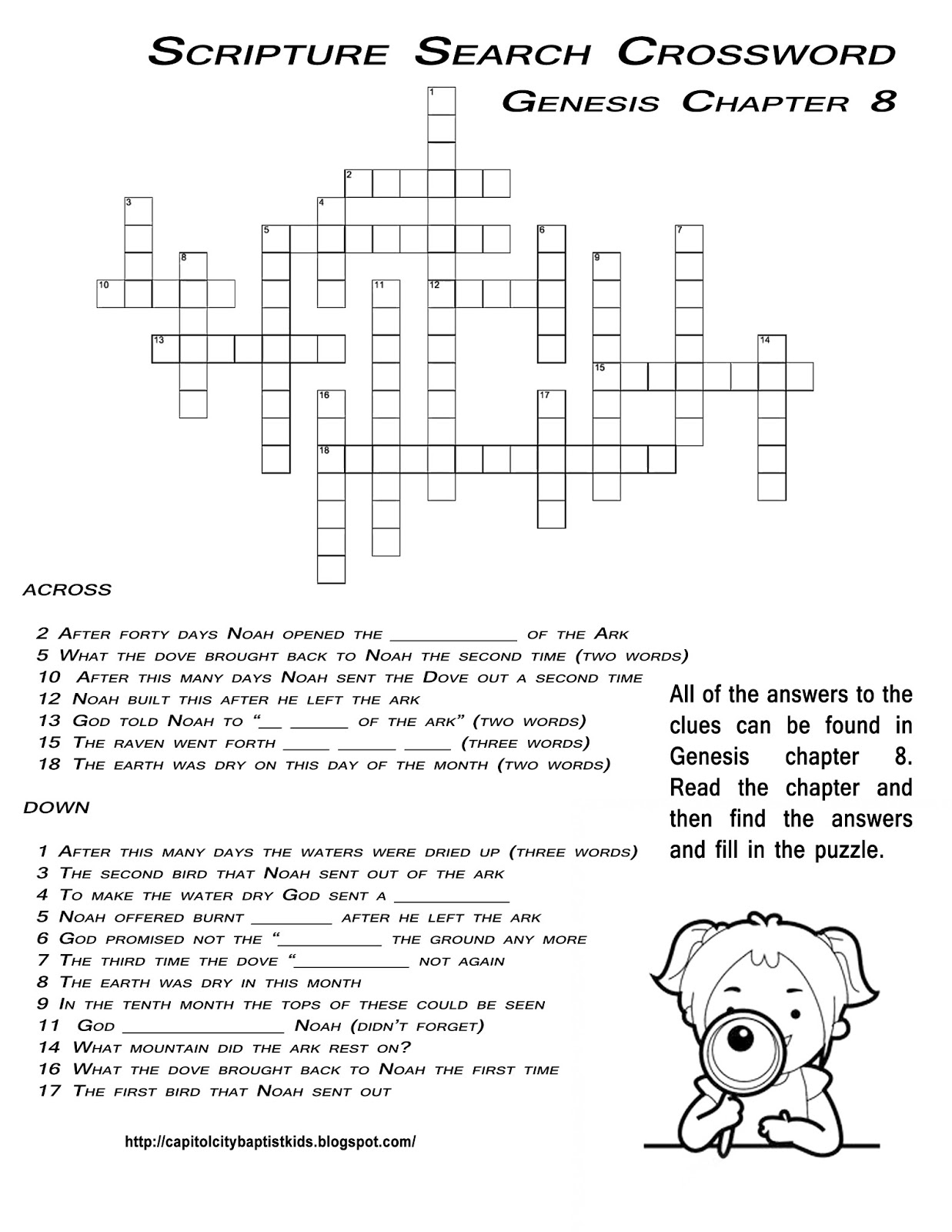 Ccbc Kids Corner: Scripture Search Crossword #3 Genesis 8 - Printable Crossword #3