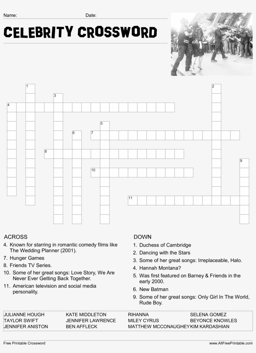 Celebrity Crossword Puzzle Main Image Download Template - Printable - Printable Crossword Celebrity