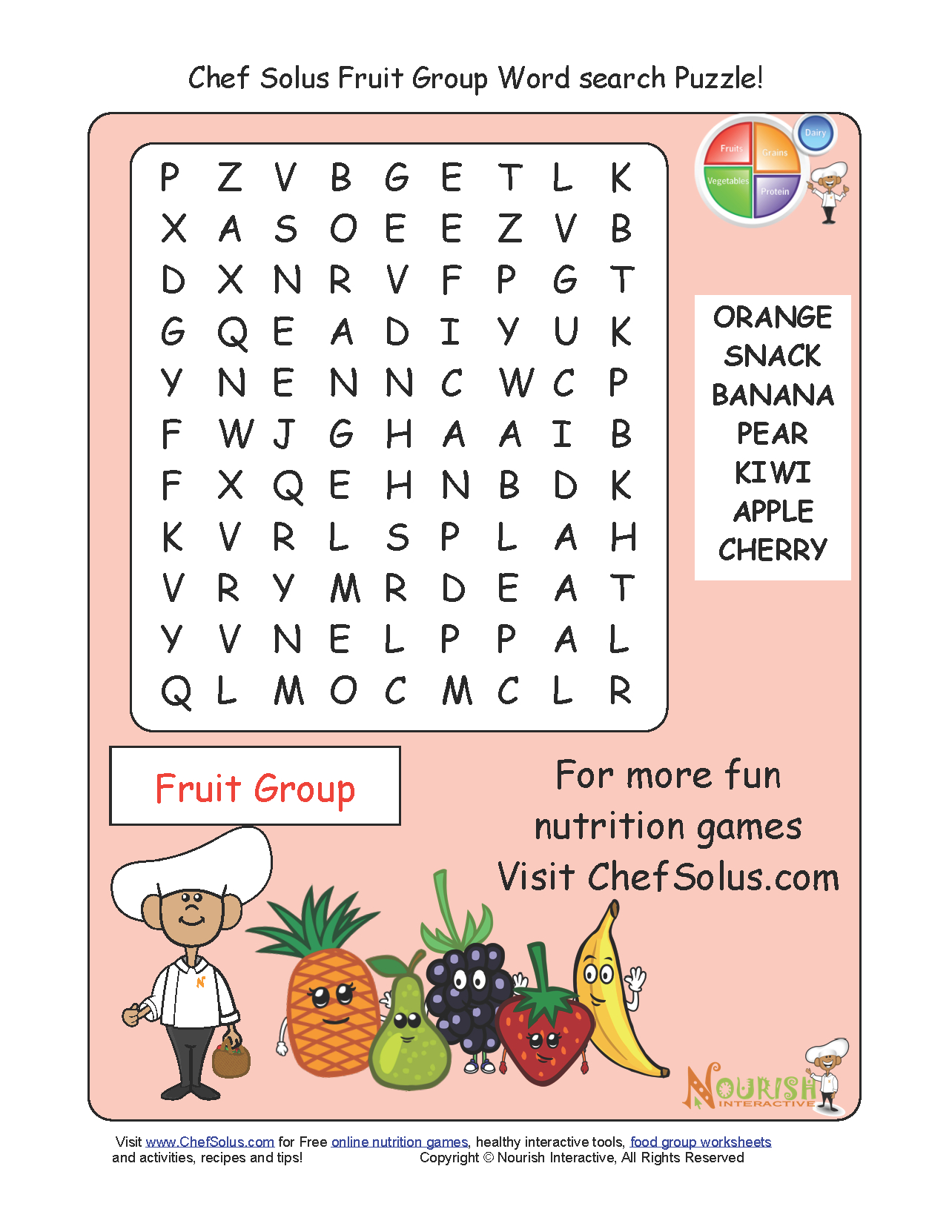 Challenge Your Little Chefs To A Fruit Group Word Search Printable