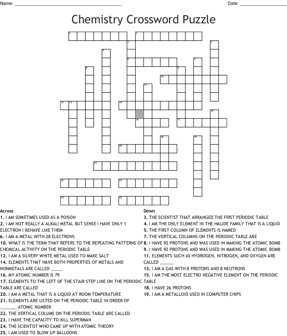 crossword puzzle chemistry printable printable crossword