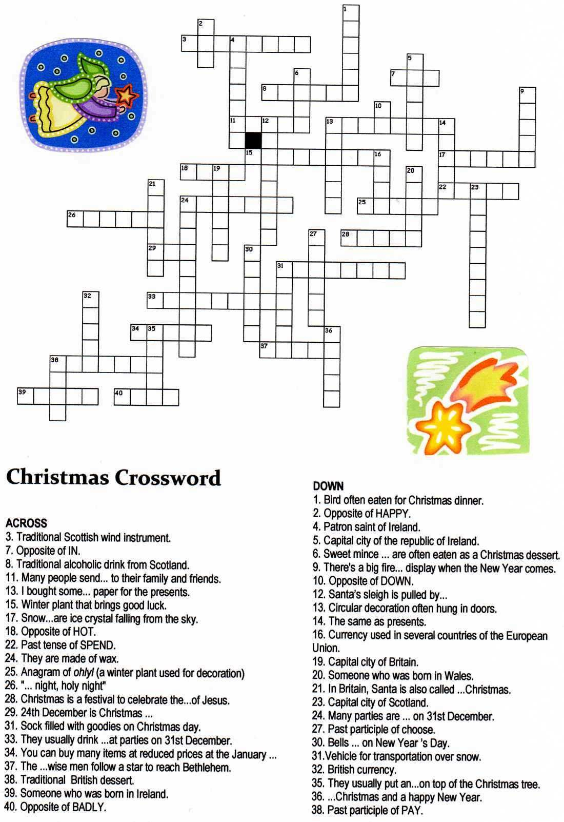 Christmas Angel Crossword Puzzle | Christmas | Christmas Crossword - Printable Hanukkah Crossword Puzzles