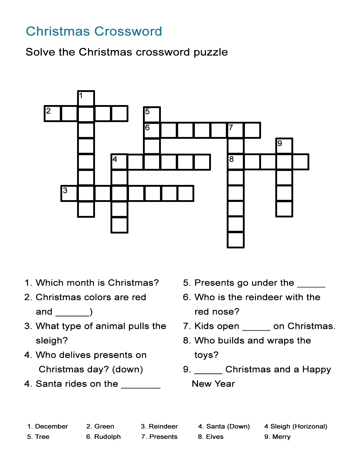Christmas Crossword Puzzle: Uncover Christmas Words In This - Printable Worksheets Crossword Puzzles