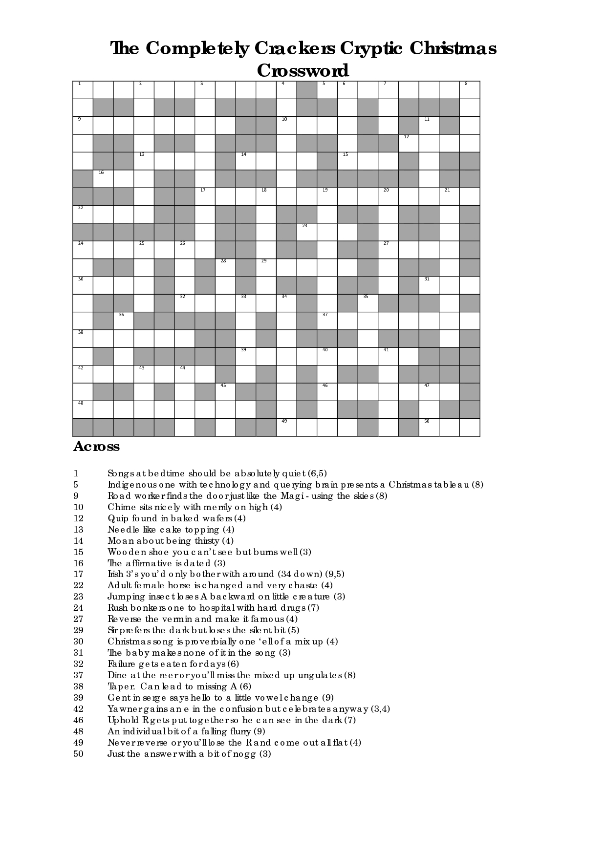 Christmas Crossword Puzzles To Print | The Completely Crackers - Printable Cryptic Crossword Puzzles Free
