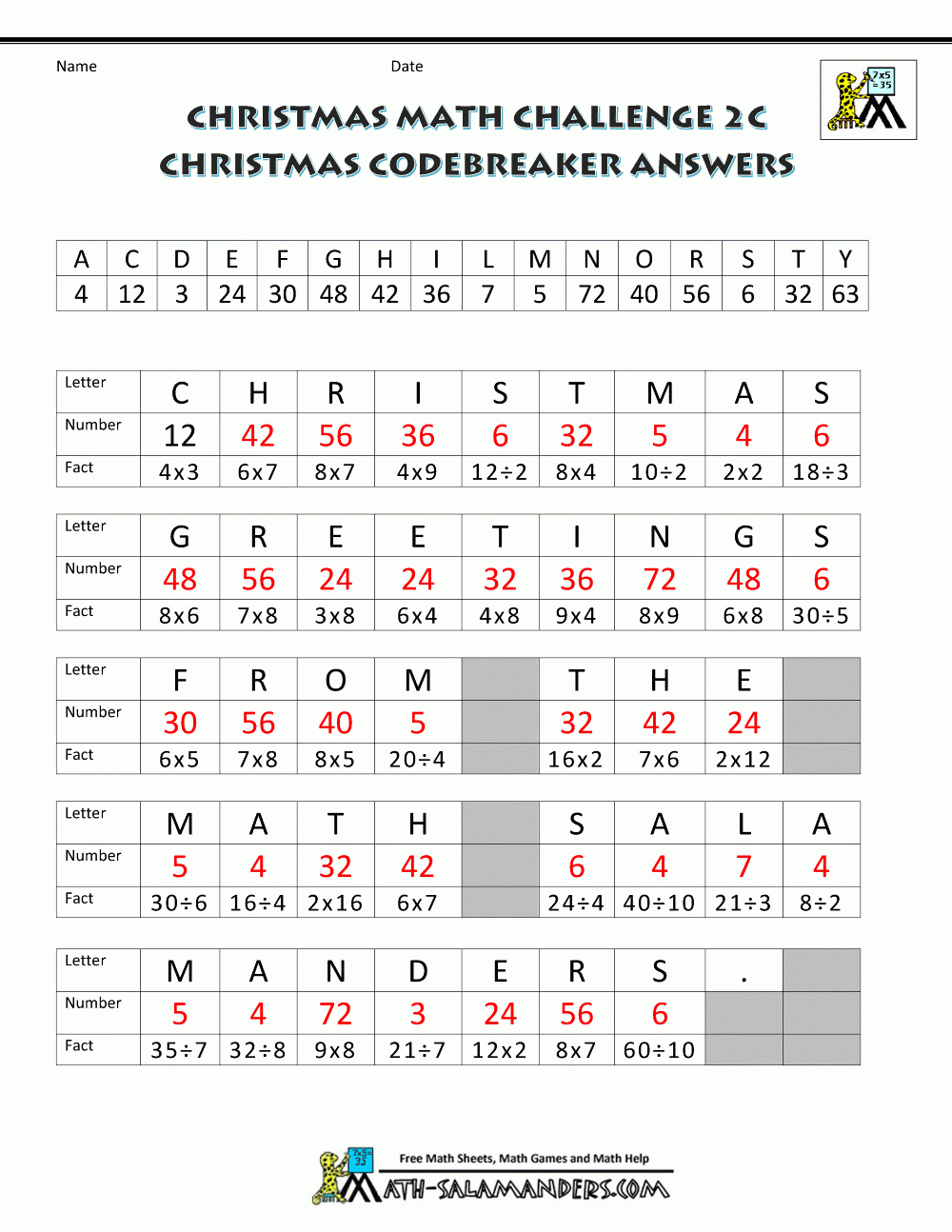 Christmas Math Worksheets (Harder) - Printable Math Puzzles For High School