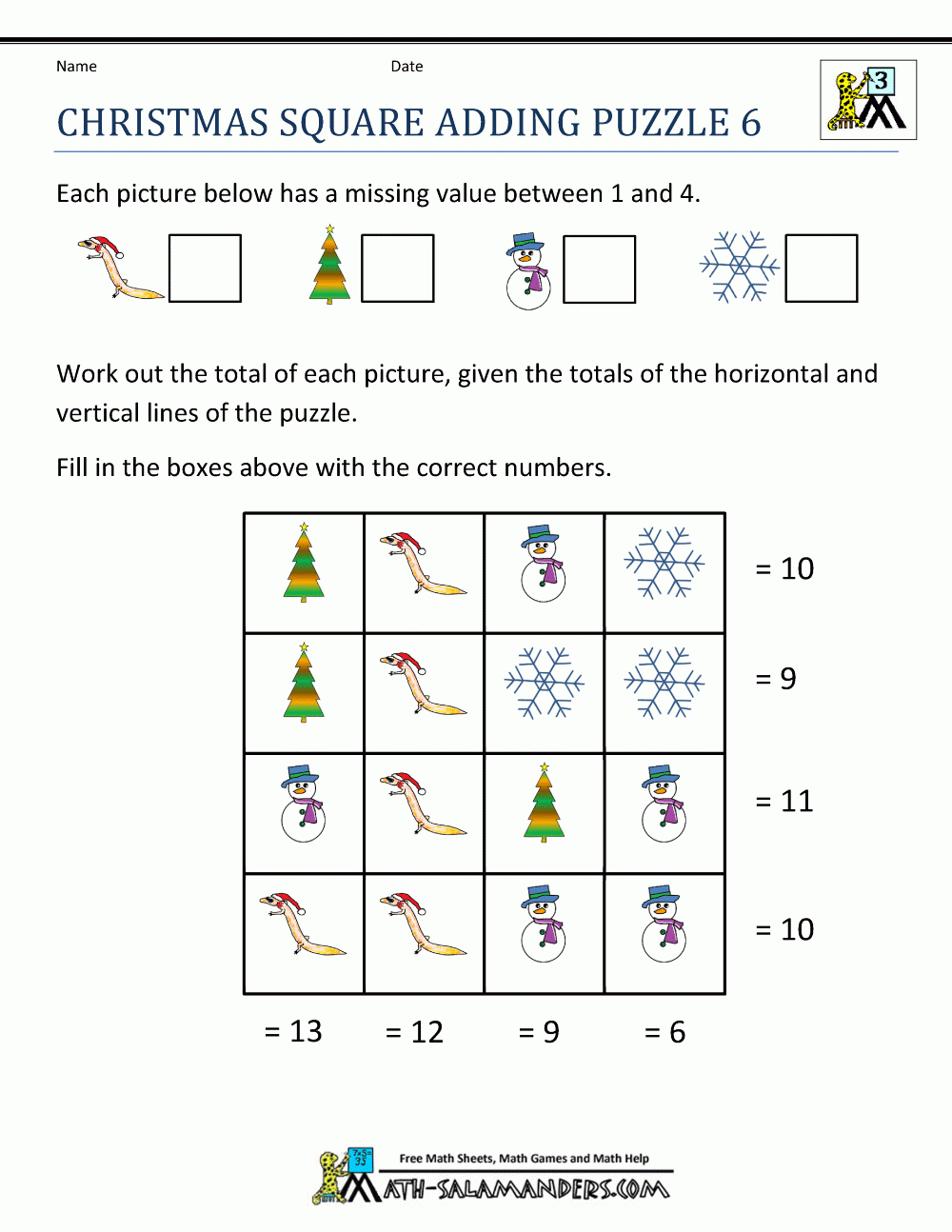 Christmas Math Worksheets - Printable Puzzle For 4 Year Old