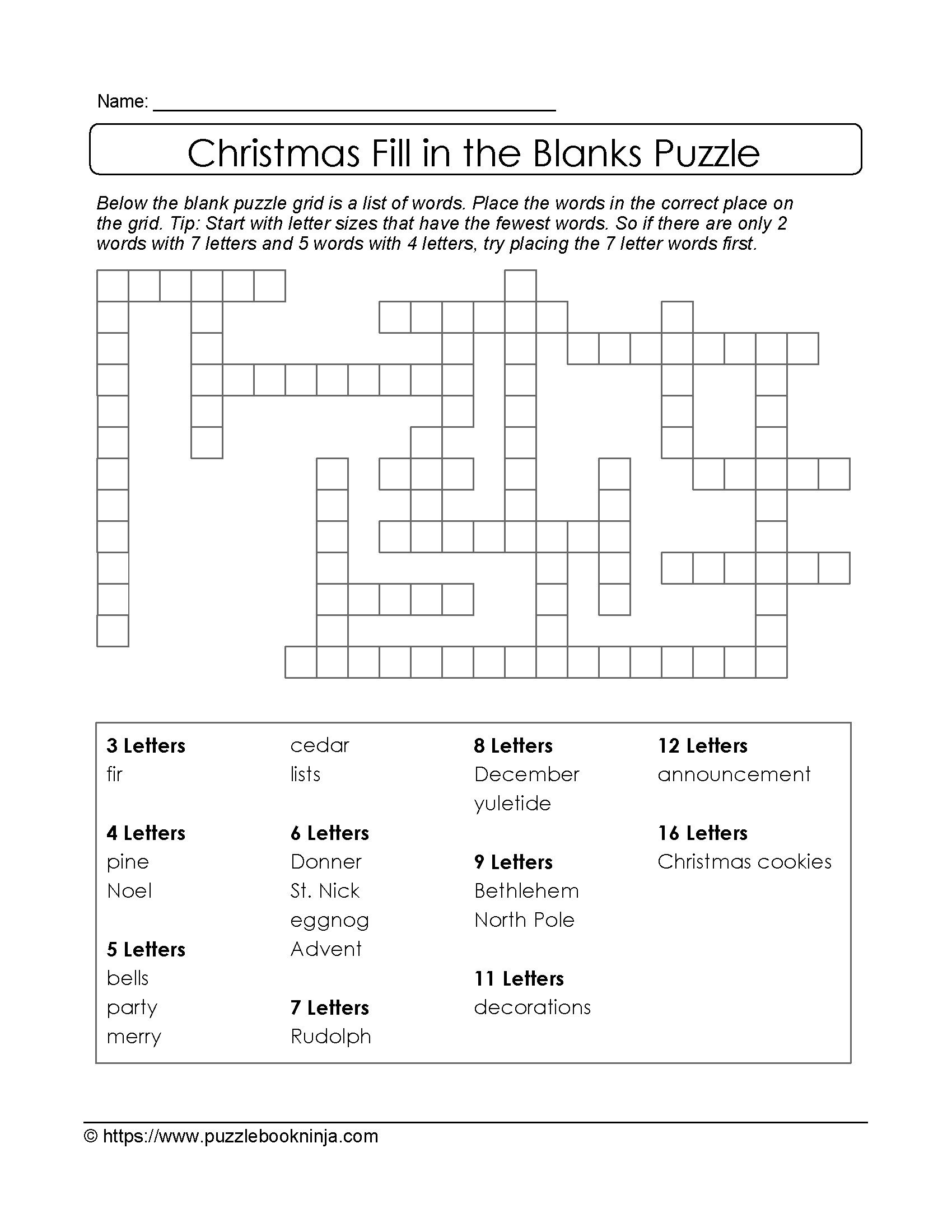 Christmas Printable Puzzle. Free Fill In The Blanks. | Christmas - Printable Puzzle Christmas