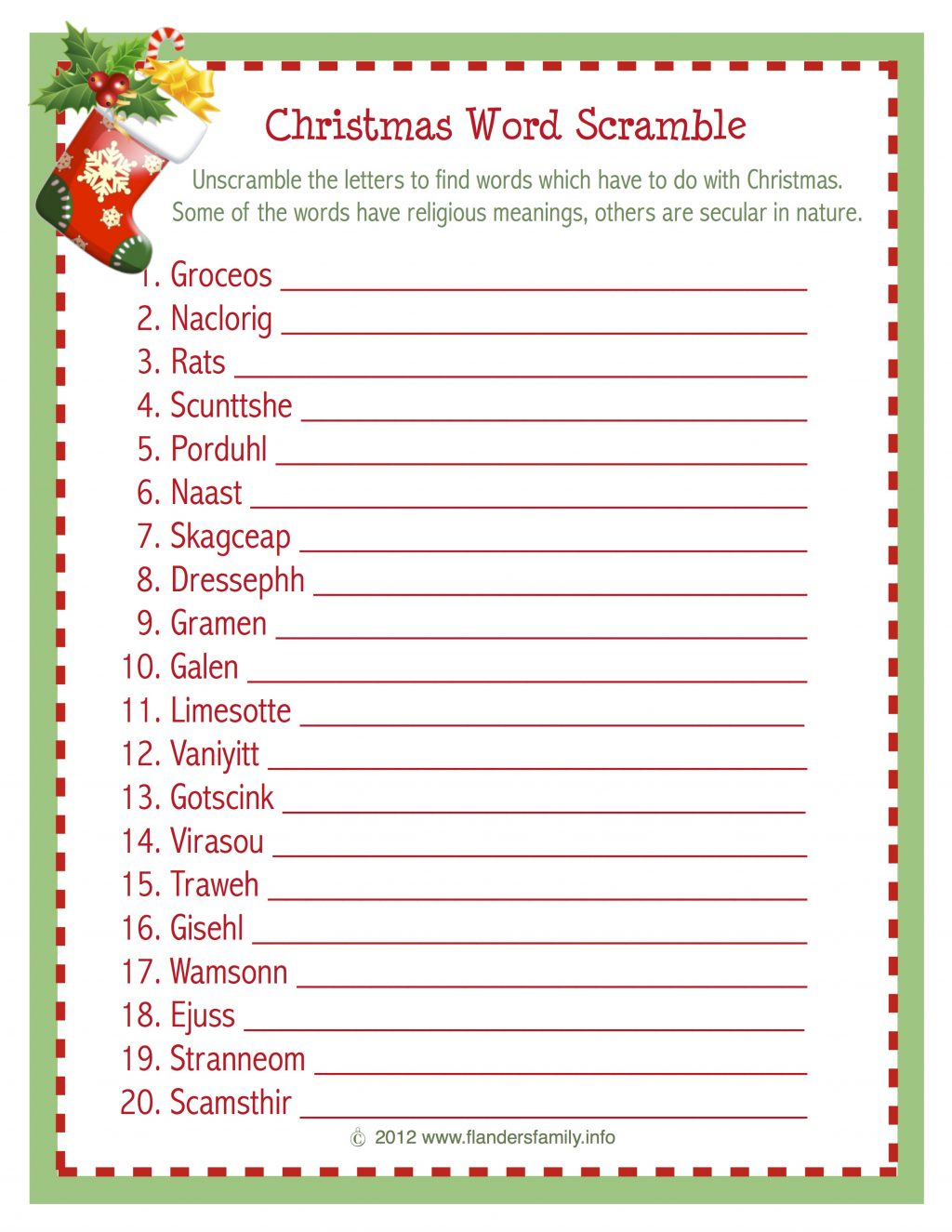 Christmas Word Scramble (Free Printable) - Flanders Family Homelife - Printable Unscramble Puzzles