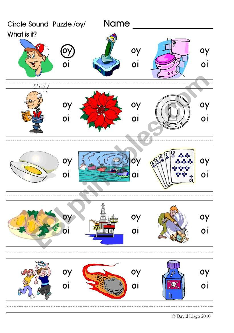 Circle Sound Puzzle 15: Phonics The /oy/ Sound - Esl Worksheet - Printable Phonics Puzzles