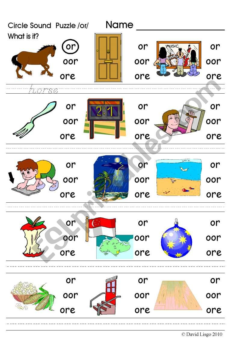 Circle Sound Puzzle 9: Phonics The /or/ Sound - Esl Worksheet - Printable Phonics Puzzles