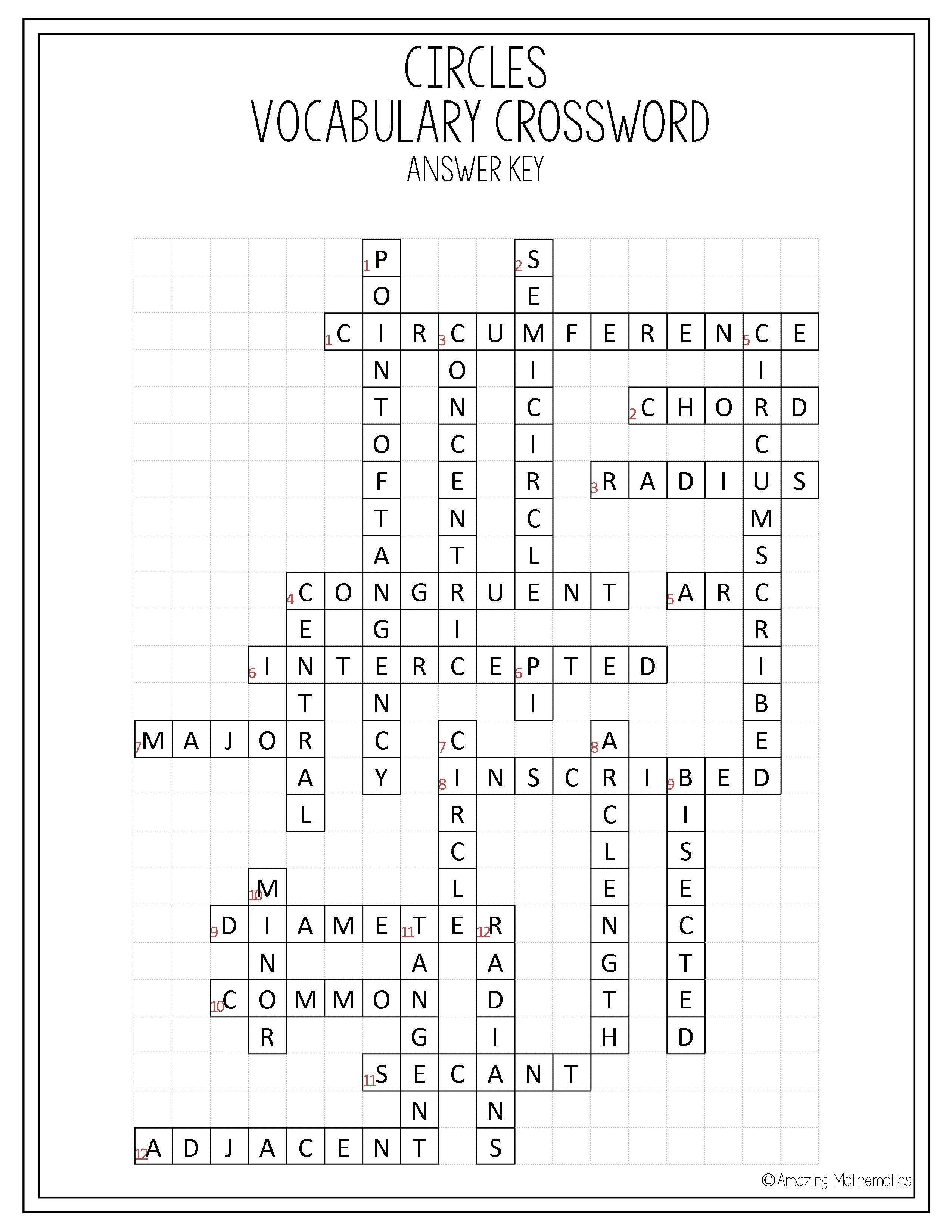 Circles Vocabulary Crossword | My Tpt Items | Geometry Worksheets - Geometry Vocabulary Crossword Puzzle Printable